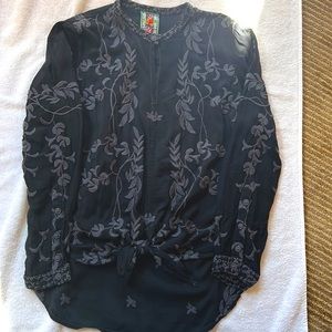 Johnny Was Black Embroidered Blouse
